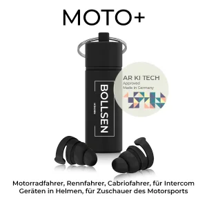 BOLLSEN Gehörschutz MOTO+ AR KI TECH - Motorradfahrer, Rennfahrer, Cabriofahrer, Für Intercom, Für Zuschauer des Motorsports